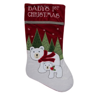 Northlight 20" Red Baby's First Christmas Stocking With Polar Bears And Plush Red Cuff : Target
